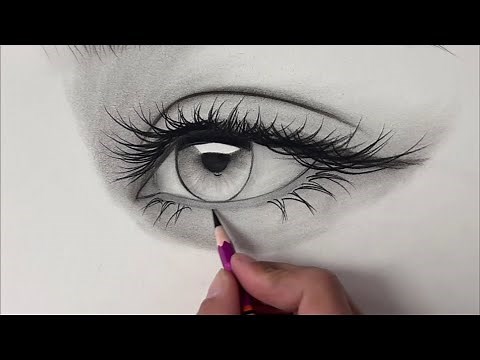 Easy drawing Hyper Realistic Eye Step by step Charcoal Pencil - How to Draw