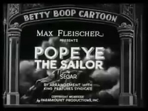 Popeye the Sailor (1933) First animated flim with Popeye the Sailor. The cartoon begins with stock film footage of newspapers rolling off a printing press, a front page appearing with a headline declaring that Popeye has become a movie star, in reference to his animated debut herein. The camera zooms in on the illustration of Popeye, which comes to life as Popeye (voiced by William "Billy" Costello) sings about his amazing prowess in his signature song, "I'm Popeye the Sailor Man". On land with 