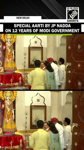 Union Minister JP Nadda performs Aarti in Delhi marking 12 years of Modi-led govt completion