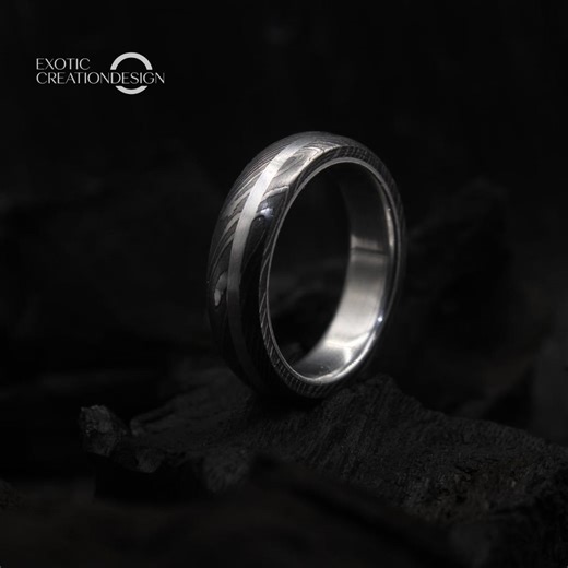 Damascus Steel Ring Silver Inlay & Sleeve Wedding Band Norse Silver Nordic Rune Jewelry, Promise Ring, Custom Widths - Etsy