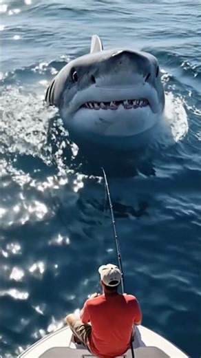 Shark Emerges in Slow Motion Near Fisherman – Epic Ocean Moment! 🦈🎣🎬