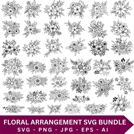 Floral Arrangements SVG Bundle, Flower Clipart, Bouquet PNG (digital Download) - Etsy