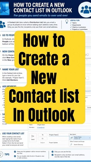 How to create a create a new contact list in Outlook. #outlook365 #office365 #outlooktips