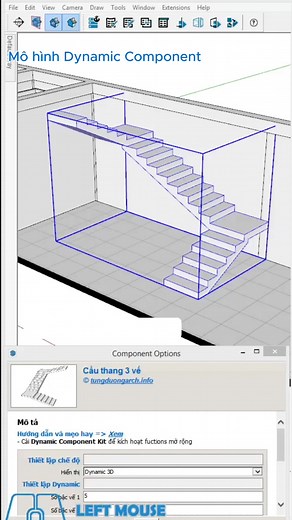 Cầu thang 3 vế #dynamiccomponent #tungduongarch #SketchUp | Thư viện mô hình Sketchup