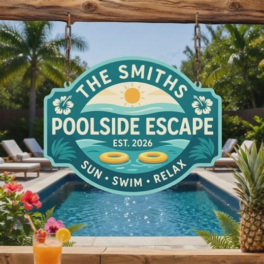 Personalized Poolside Escape Metal Sign, Custom Pool Sign, Summer Pool Decor, Outdoor Poolside Art, Custom Family Name Sign - Etsy