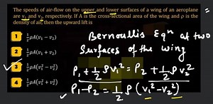 The speeds of air-flow on the upper and lower surfaces of a win... | Filo