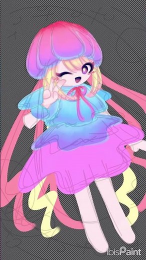 赤と紫のクラゲの子を描いてみました。#くらげ #イラスト #オリジナル