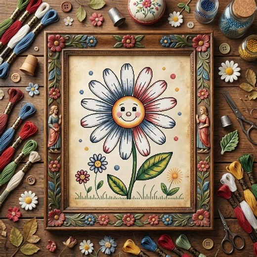 Smiling Daisy Cross Stitch Pattern: Floral Embroidery (PDF Pattern) - Etsy