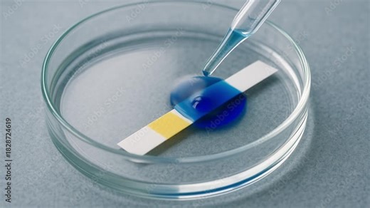 food safety inspection monitoring concept. Laboratory testing with a pipette and test strip in a petri dish.