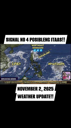 Bagyo Tino: Signal No 4 Posibleng Itaas! || November 2, 2025 Weather Update! Lagay Ng Panahon Ngayon Araw Ng Linggo!! NO COPYRIGHT INFRINGEMENT. The copyrighted materials are owned by their respective copyright owner. #typhoon #lowpressurearea #habagat #bagyo #BabyFranchescaVlogs #CommunityEngagement #weather | Baby Franchesca Vlogs