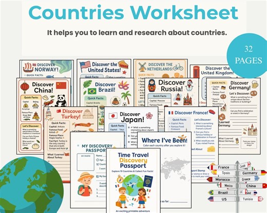 Countries of the World Geography Worksheet Pack: Homeschool Printable (PDF Download) - Etsy