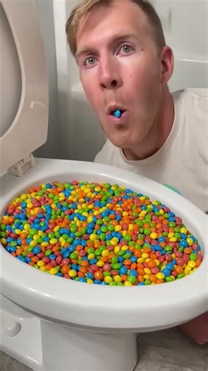 Experiment: Eating Tropical Skittles Candy in the Toilet #shorts