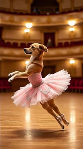 Dog in a tutu dancing ballet