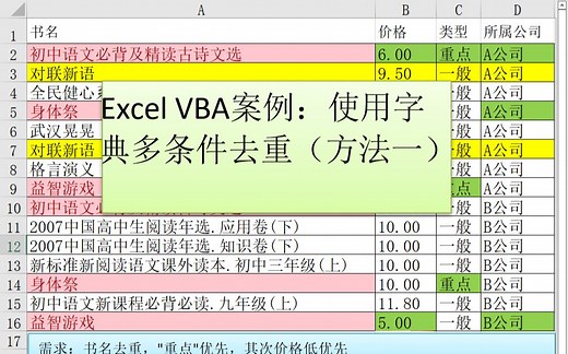 Excel VBA案例：使用字典多条件去重（方法一）
