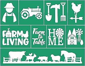 JAJADO Farm Life Silk Screen Stencils Chicken Goat Sheep Horse Silhouette Farm Ranch Animal Adhesive Stencil Silk Transfers DIY Craft Paint Stencils for Painting on Wood Shirt Wall Home Decor