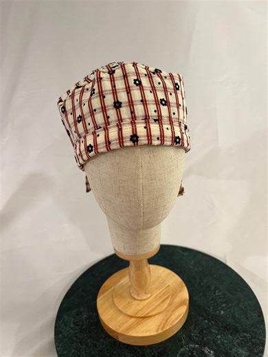 Floral Gingham Satin Lined Scrub Cap