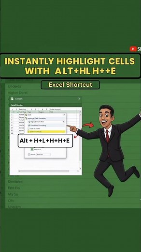 Highlight Cells in Excel Using Shortcut : Alt + H + L + H + E