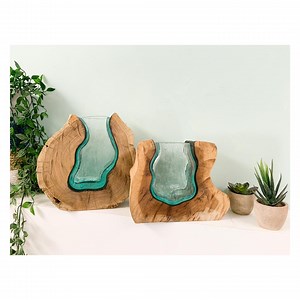 Melted Glass Vase in Wood Fair Trade Handmade Ornament Unique Eco-friendly Recycled Rustic - Etsy UK