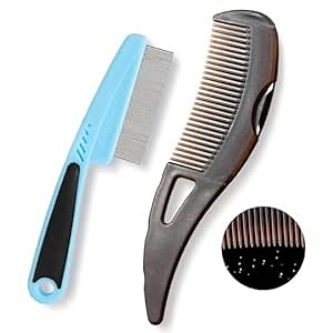 Dandruff Comb, Stainless Steel Fine Tooth Lice/Flea Comb, Psoriasis Comb, Scalp Oil Buildup Removal Wide Hollow Tooth Button Hairbrush for Scalp Massage Care for Man Women and Kids (Blue)