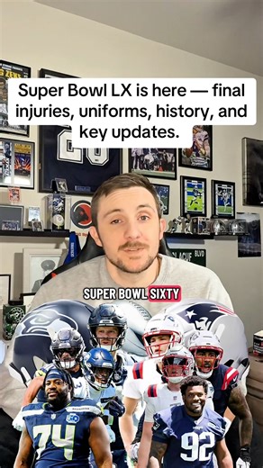 Super Bowl LX is here with final injury reports set and historic stakes in play. New England is looking to make history by becoming the first NFL team with seven Super Bowl wins, while Seattle is looking for revenge from the last time these two met in the postseason. Below are the confirmed limited and DNP statuses, quarterbacks, matchup history, uniforms, and Honors notes. Game Info�• Where: Levi’s Stadium — Santa Clara, California�• When: 6:30 p.m. ET�• Watch: NBC, Peacock, NFL Final Injury Re