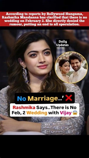 Rashmika Mandanna has clarified that there is no wedding #shorts #bollywood #rashmikamandanna