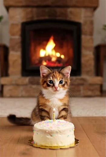 Abanded kitten's surprize birthday