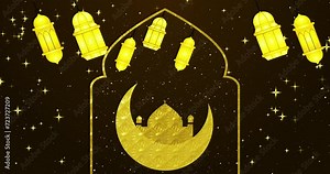 4K Ramadan Background with Islamic moon and lantern. Ramadan Kareem festival BG on colored background. Ramadan Background for scenes, Ramadan Kareem, Eid Al-Fitr, Greeting, and Eid Al-Adha.