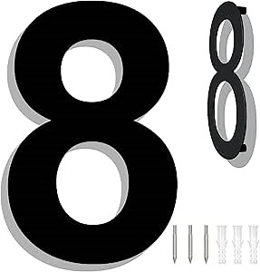 8" Stainless Steel Large Floating House Numbers, Black Metal Modern House Numbers for Outside, Anti-Rust Easy To Install Address Numbers for House with Nail Kit, Number 8