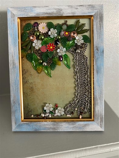 Framed Jewelry Art, Tree, 5x7, Repurposed Jewelry, Gift - Etsy