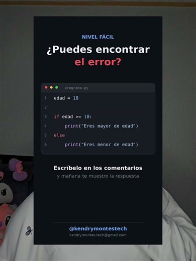 🐛 ¿Puedes encontrar el error en este código de Python? Nivel fácil.