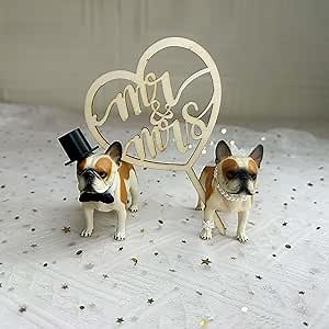 Dog Wedding Cake Topper, Qoadwem Bulldog Bride and Groom Cake Topper Wedding, Mr and Mrs Wedding Cake Topper For Animal Cake Decorations