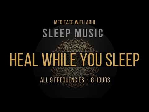 BLACK SCREEN SLEEP MUSIC ☯ Heal While You Sleep ☯ All 9 Solfeggio Frequencies (8 Hours, No Ads)