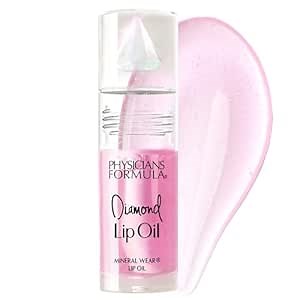 Physicians Formula Mineral Wear Diamond Lip Oil, High-Shine Serum Hybrid with Diamond Dust, Vitamin E, & Mineral Powder, Talc-Free, Cruelty-Free, & Vegan - Pink Diamond