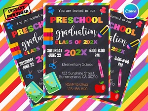 Preschool Graduation Invitation Template, Kids Party Flyer (editable Canva Download) - Etsy