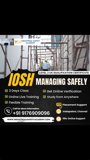 *🚨 Boost Your Safety Leadership Skills with IOSH Managing Safely! 🚨 Upgrade your career with the globally recognized IOSH Managing Safely course by Institution of Occupational Safety and Health. ✅ Understand workplace hazards ✅ Learn effective risk assessment techniques ✅ Improve safety performance in your organization ✅ Gain an internationally valued certification This course is specially designed for managers, supervisors, and team leaders who want to create a safer and more productive work 