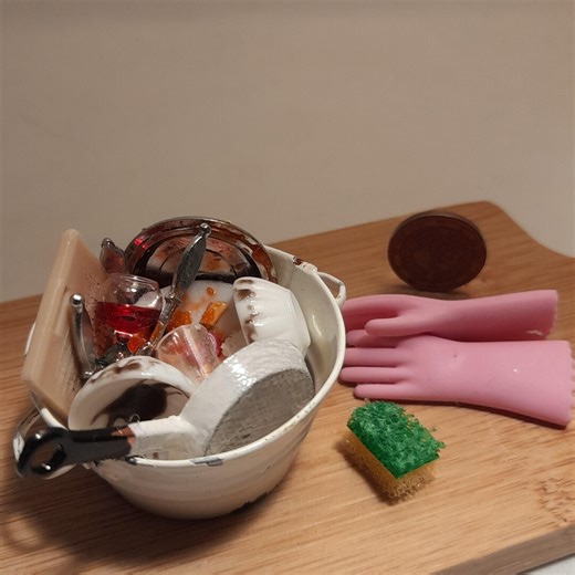 Mini bacinella in metallo con piatti sporchi, scala 1:12 - miniature per casa delle bambole fatte a mano - Etsy Italia