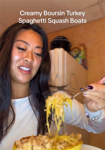 Creamy Boursin Turkey Spaghetti Squash Boats