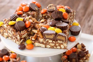 77K views · 213 reactions | Our Reese's Pretzel Bars are the perfect gooey blend of sweet & salty ~~ https://goo.gl/F0NFns | Butter with a Side of Bread | Facebook