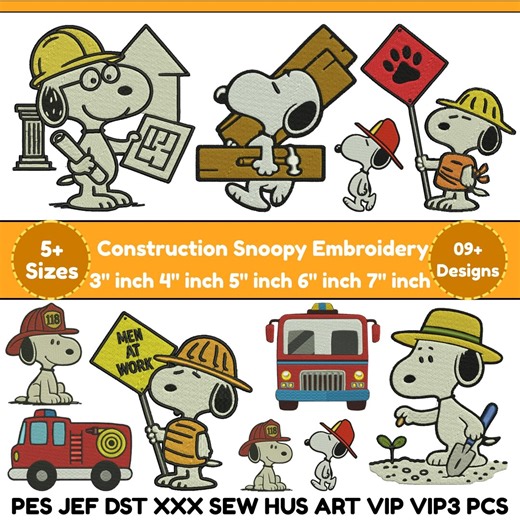 Snoopy Embroidery Designs Bundle Construction Snoopy Design Snoopy Dst Pes Cute Snoopy Applique Custom Snoopy Trendy Design 5 sizes Download - Etsy