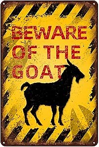 Vintage Goat Metal Sign Beware of Goat Aluminum Sign Funny Beware Animal Decor 12"x8" Inch