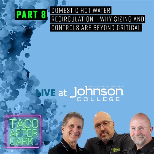 Part 8: Domestic Hot Water Recirculation – Why Sizing and Controls are Beyond Critical 📆 Wednesday, November 15, 2023 | 7 PM EDT Installing a domestic hot water recirculation system is easy, but correctly installing (and controlling) one requires some know-how. An oversized DHW recirculation pump without adequate controls is a recipe for disaster. But this program will show you how to size and control a DHW recirculation system for all water heaters. We’ll pay particular attention to the unique