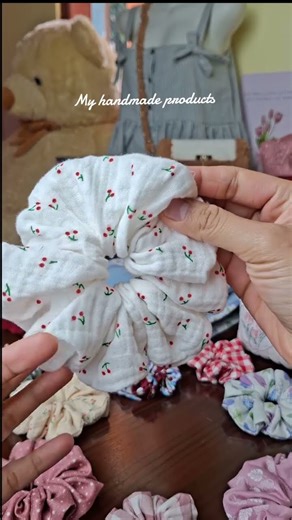 Scrunchies 🍒 🎀 my handmade products 🪡💯 #scrunchies #sewing #smallbusiness
