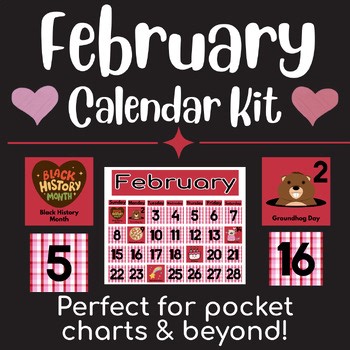 Printable February Calendar Kit | Pink and Red Theme | Classroom Calendar Set