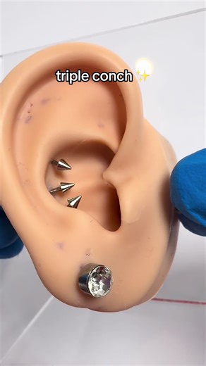 triple spiked conch #piercings