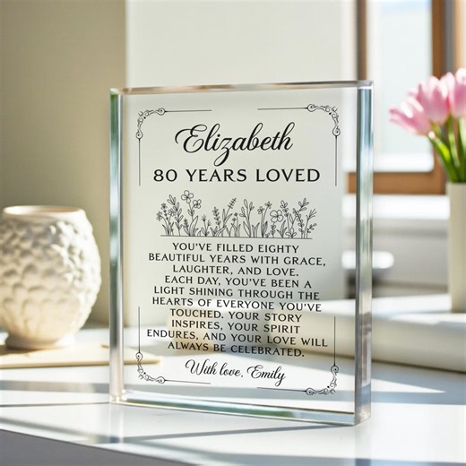 80th Birthday Gifts for Woman, Personalized Acrylic Plaque for Her, Custom Name Keepsake, 80 Years Loved Gift, Milestone Birthday Present - Etsy