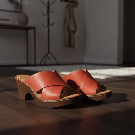 Red Leather Wooden Clogs, Retro 70s Cross Strap Mules, Handmade Bohemian Platform Sandals, Comfortable Summer Peep Toe Clogs for Women - Etsy