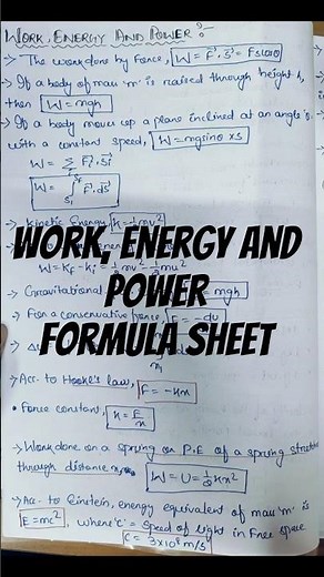 📚 Work, Energy and Power | Complete Formula Sheet | Class 11 Physics| IIT-JEE | CBSC BOARD