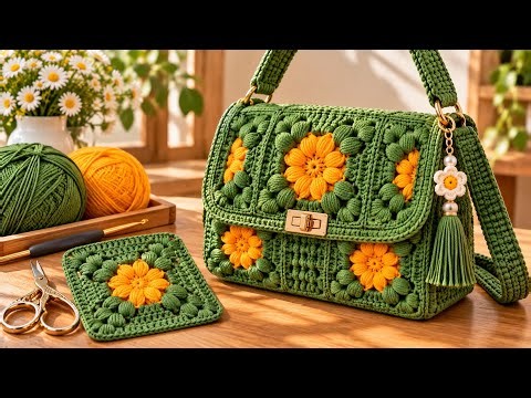 How to Crochet Sunflower Granny Square | Easy 3D Flower Tutorial for Beginners #crochet #3dcrochet