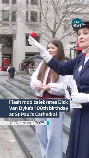 Flash mob celebrates Dick Van Dyke’s 100th birthday at St Paul’s Cathedral #itvnews #dickvandyke | ITV News