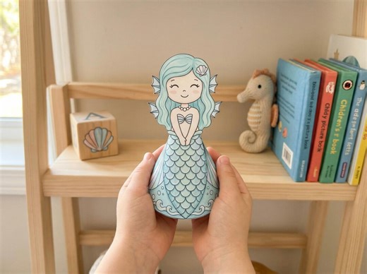 Make a Mermaid Paper Doll Craft Printable: Fun and Easy Ocean Activity for Kids, Under the Sea Party Craft, Nursery Decor